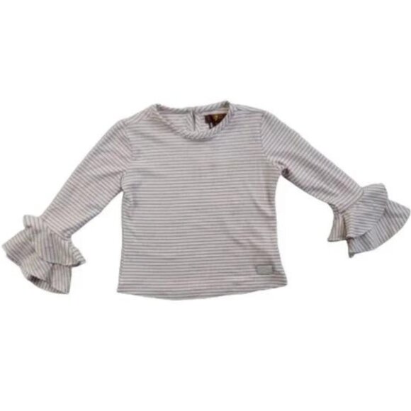 7 For All Mankind Girls Striped Bell Sleeve Shirt Size 3T - Picture 1 of 8